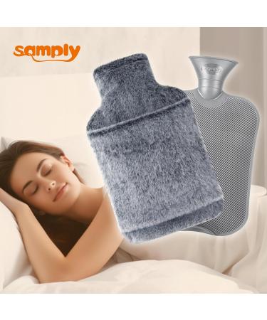 Samply 2L Hot Water Bottle with Premium Faux Fur Cover - Heat Therapy for Menstrual Cramps & Pain Relief - Gray - Buy Online on GoSupps.com