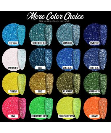 Teenitor Fine Glitter Set - 32 Assorted Colors 8g Jars - for Arts, Crafts, Makeup, Nail Art - 0.3mm Pigment Glitter - Buy Online on GoSupps.com