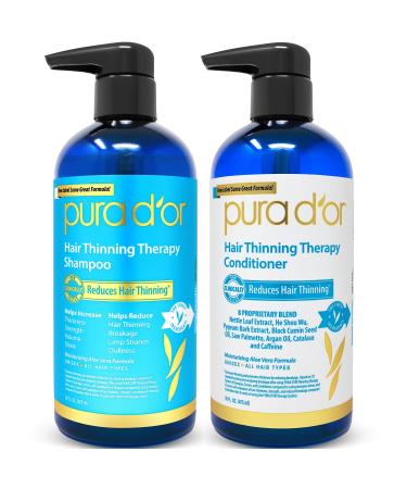 PURA D'OR Hair Thinning Therapy Shampoo & Conditioner 2-Piece System for Prevention, Infused with Premium Organic Argan Oil, Biotin & Natural Ingredients For All Hair Types, Men & Women