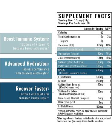 Wilderness Athlete Hydrate & Recover - Electrolyte Drink Mix with BCAAs and 1000mg Vitamin C - Grape Flavored Hydration Powder - 30 Servings - Buy Online on GoSupps.com