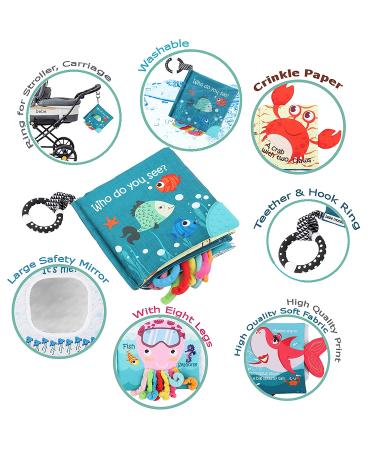 Fish Soft Cloth Book for Babies and Toddlers - Shark Tails Crinkle Toy with Teether Ring - Ocean Animal Early Education Activity Book - Buy Online on GoSupps.com