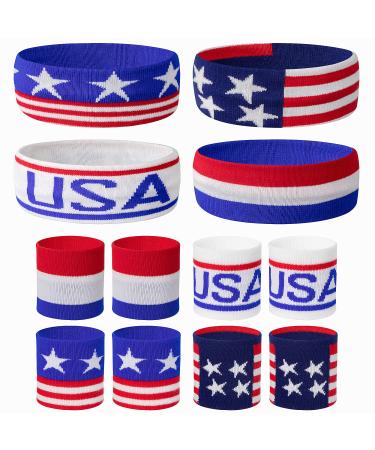 SHANGXING American Flag Sports Headband & Wristband-Striped Sweatband Set for Basketball, Football, Running, Gym & Exercise 4SET
