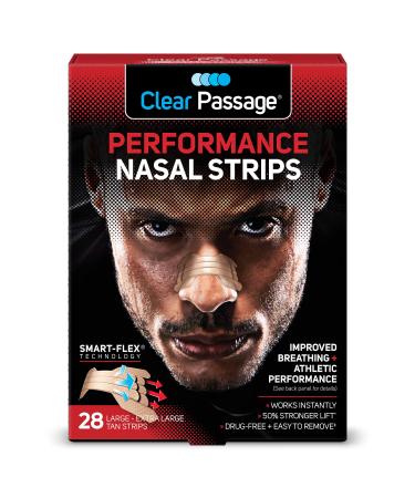 Clear Passage Performance Nasal Strips for Athletes Sports Nasal Dilators Improves Breathing & Athletic Performance Instant Nasal Congestion Relief Reduce Snoring Tan Large/XL 28 Count 28 Count (Pack of 1)