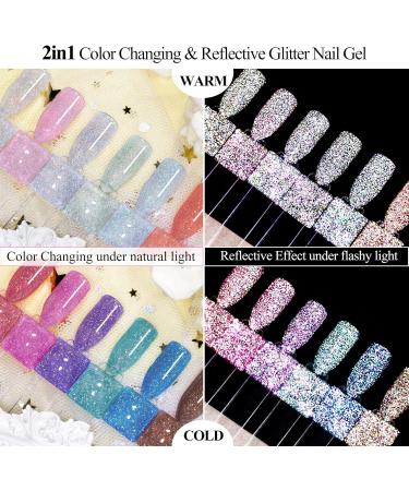 MSRUIOO Reflective Glitter Color Changing Gel Nail Polish Temperature Color Change Glitter Gel Polish Reflective Gel Nail Polish Diamond Glitter Pink Purple Blue Color Changing Nail Polish 2 Colors Changing Gel Nail Polish - Buy Online on GoSupps.com