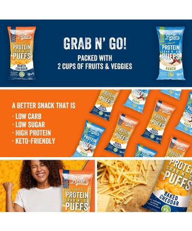 BETTER THAN GOOD Keto Protein Puffs | Baked Cheddar Flavor | 16g Protein, 2 Servings of Fruits & Veggies | Paleo, Low Sugar, Low Calories, Gluten Free - 6 pack - Buy Online on GoSupps.com