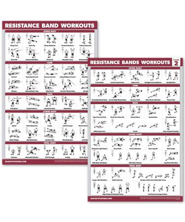 QuickFit 2 Pack Resistance Bands Exercise Poster Set - Resistance Tubes Workout Charts LAMINATED 18" x 24"