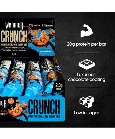 Warrior Crunch Choc Chip Cookie Dough Bars - 12 Count Pack - Delicious Chocolate Chip Cookie Dough Flavor - Buy Online on GoSupps.com