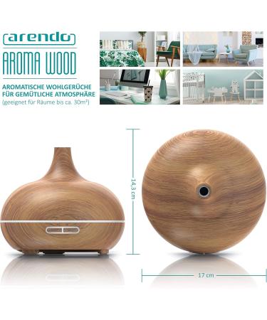 ARENDO Ultrasound LED Aroma Diffuser 300 ml - Humidifier with Timer & 7 LED Colors - Quiet Operation & Wooden Decor for Home Use - Buy Online on GoSupps.com