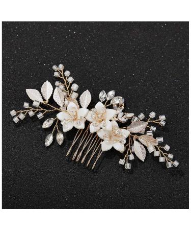 SWEETV Wedding Hair Comb Clip Bridal Crystal Wedding Hair Accessories for Brides and Bridesmaid, Gold 1.Gold - Buy Online on GoSupps.com