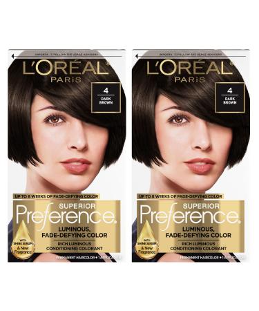 L'Oreal Paris Superior Preference Fade-Defying + Shine Permanent Hair Color  4 Dark Brown  Pack of 2  Hair Dye 4 Dark Brown 2 Count (Pack of 1)