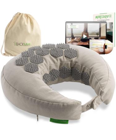 Backlaxx acupressure neck horns with flip function and buckwheat filling - acupressure pillow nude pillows against headaches and tension in the neck - acupressure neck pillow aircraft car natural colors light