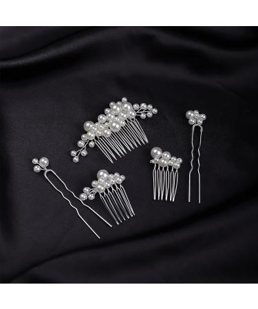Bohemian Vintage Pearls 5Pcs Hair Comb Set - Bridal Hair Accessories in Silver - Buy Online on GoSupps.com
