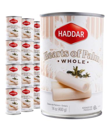 Haddar Premium Whole Hearts of Palm, 14.1 oz (12 Pack) Less Sodium, Low Carb, All Natural, Gluten Free, Certified Kosher, No Preservatives, Vegan, Product Of Ecuador