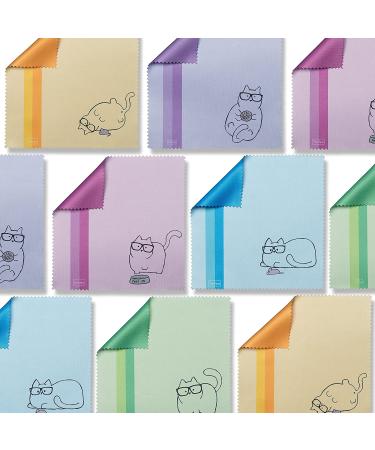 10 Pack Cute Kitty Cat Design Multicolor Microfiber Cleaning Cloths for Eyeglasses, Sunglasses, Cell Phone - Blue, Pink, Yellow, Purple, Green Cloth Wipes - Buy Online on GoSupps.com