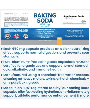 Natural Baking Soda Capsules - 650mg Baking Soda Tablets for Kidney & Stomach Acid - Sodium Bicarbonate Pills Bicarbonate of Soda Bicarbonato de Sodio para Tomar Sodium Bicarbonate 650 mg Tablets 10 Ounce (Pack of 1) - Buy Online on GoSupps.com