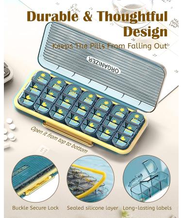 Weekly Pill Organizer 3 Times A Day - AM PM 7 Day Medicine Box Large Travel Case for Vitamins & Supplements (Green - Buy Online on GoSupps.com