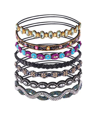 inSowni 7 Pack Handmade Rhinestone Crystal Beaded Elastic Headbands Jewelry Hair Bands Accessories for Women Girls Brides - Buy Online on GoSupps.com