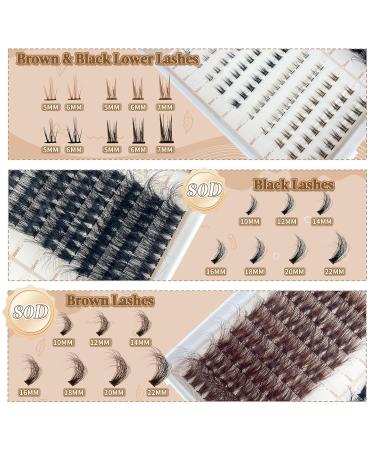 Fluffy Lash Clusters 10-22mm | 80D Black & Brown D Curl Eyelash Extensions | 296 PCS Thick Volume Individual False Eyelashes - Anforlin - Buy Online on GoSupps.com