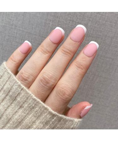 Shop Novo Ovo Pink Matte French Press On Nails - Short Corner Oval Artificial Fingernails for Valentine's Day | Easy Glue-On Manicure - Buy Online on GoSupps.com