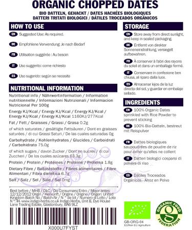 Indigo Herbs Organic Dates (Chopped Pitted) 1kg - Buy Online on GoSupps.com