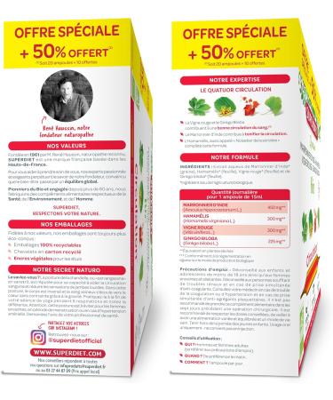 SUPERDIET - ORGANIC CIRCULATION QUARTET- Traffic Light legs - Horse chestnut Witch hazel Red vine Ginkgo biloba - Economical size -30 ampoules of 15 ml (Packaging may vary) - Buy Online on GoSupps.com