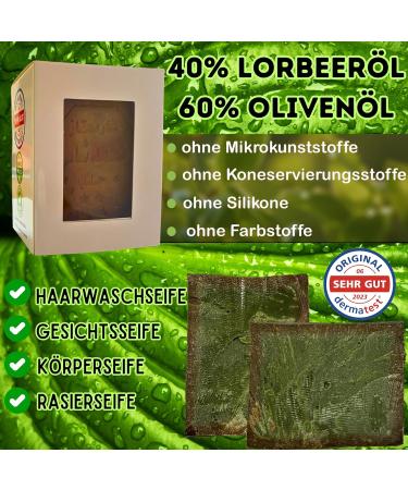 Gr nwell Naturoase Aleppo Soap - 200g Original | 40% Laurel Oil & 60% Olive Oil | Natural Face & Body Care | Excellent Dermatest Rating - Buy Online on GoSupps.com