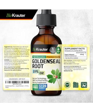 BIO KRAUTER Goldenseal Root - Pure Vegan Goldenseal Tincture 670mg per Serving 2 Fl.Oz 28-Day Supply - Immune & Respiratory Support - Liquid Golden Seal for Digestive Support - Alcohol & Sugar Free 2 Fl Oz (Pack of 1) - Buy Online on GoSupps.com
