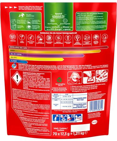 Somat Excellence 4-in-1 Caps (2 x 70 Caps) Quick-Dissolving Dishwasher Tablets Somat Caps for Excellent Cleaning and Shine even in the Eco Program and at Low Temperatures 70 Count (Pack of 2) - Buy Online on GoSupps.com