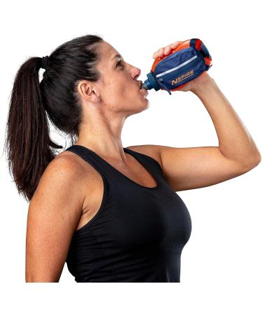 Nspire Handheld 12oz Flask with Storage Pocket - Grip-Free for Running, Hiking, Walking | True Navy/Tigerlily - Buy Online on GoSupps.com
