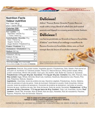 Atkins Protein Bars - Peanut Butter Granola Low Sugar Keto Friendly High Protein High Fibre 1g Sugar 4g Carbs 5ct - Buy Online on GoSupps.com