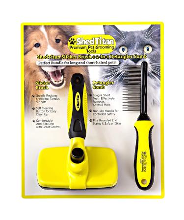 ShedTitan Self Cleaning Slicker Brush & Dematting Comb Kit - Ideal for Dogs, Goldendoodles, Poodles, Cats - Removes Mats & Tangles from Pet Fur - Buy Online on GoSupps.com