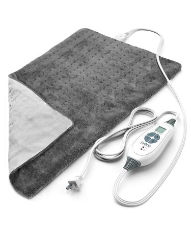 Pure Enrichment PureRelief XL Heating Pad - LCD Controller with 6 InstaHeat Settings for Cramps, Back, Neck, & Shoulder Pain Relief, Moist Heat Option, Machine Washable, 12" x 24" Storage Bag (Gray)
