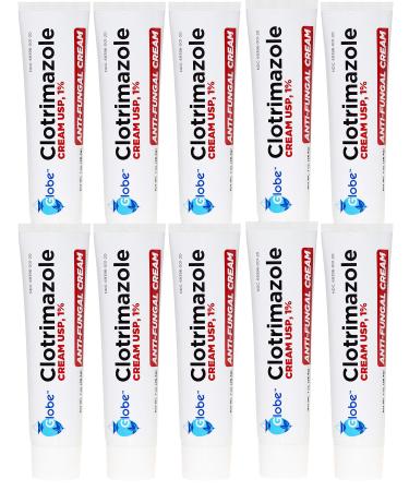 Globe Clotrimazole Antifungal Cream 1% (1 oz) Relieves The itching, Burning, Cracking and Scaling associated with fungal infections (10- Pack)