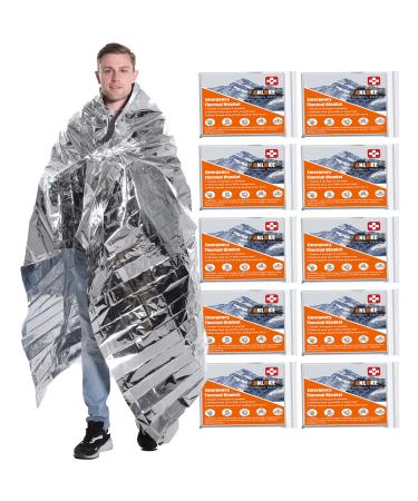 Emergency Blankets Mylar Thermal Blanket,(10 Pack) of Gigantic Space Blanket 82*64 in. Survival Blankets Heavy Duty Camping Gear ,First Aid Silver-10 Pack