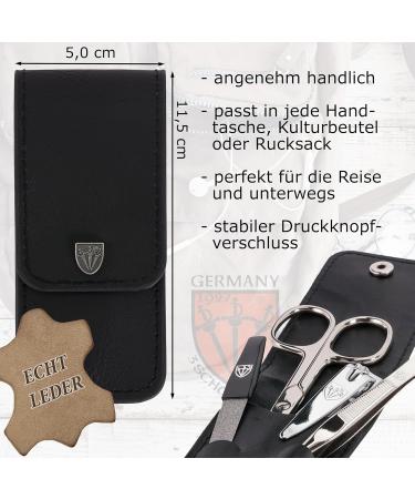Three Swords Capri Nail Care Set - 4 Pcs Real Leather Black Manicure & Pedicure Kit | High Quality Nail Scissors Clippers Tweezers & Sapphire Nail File - Buy Online on GoSupps.com