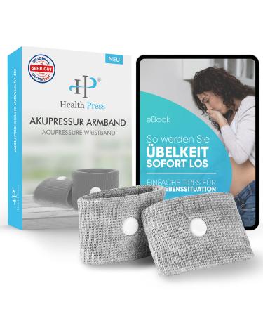 Acupressure bracelet against nausea gray - ideal for disregard for pregnancy seasickness travel dubes + now with a free e -book for download: This is how you get rid of nausea immediately!2 pieces (1 pair) gray - Buy Online on GoSupps.com
