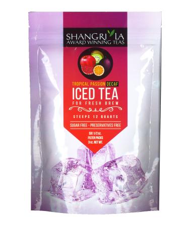 Shangri-La Tea Company Iced, Tropical Passion Decaf, Unsweetened and All Natural, Bag of 6, 1/2 Ounce Pouches (5057)