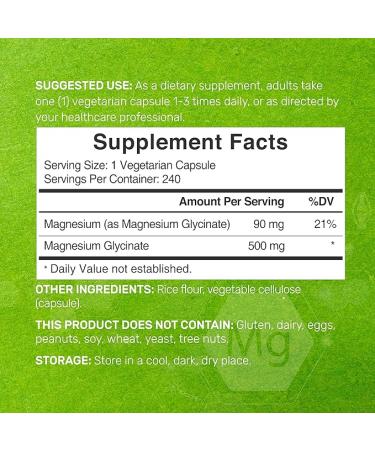 Premium Magnesium Glycinate 500mg Capsules | Chelated & Highly Purified Essential Mineral for Muscle  Joint  Heart & Digestive Health - 240 Veggie Caps - Buy Online on GoSupps.com