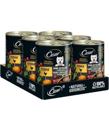 Cesar adult dog water food natural goodness 6 cans 6x400g - balanced premium dog food wet rich in chicken made with natural ingredients chicken 2.4 kg (1 Pack)