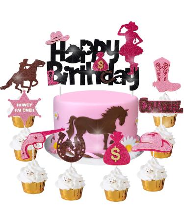 25 Pieces Cowgirl Cake Toppers Include Hat Purse Horse Cupcake Toppers Horse Party Decorations for Baby Shower Birthday Party Western Cowgirl Theme Party Decorations