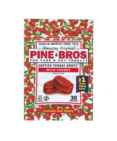 Pine Bros. Gummy Sore Throat Softish Drops 30 Count (Wild Cherry)