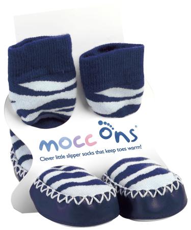Mocc Ons moccasin washable slipper socks (24-36 Months Zebra Stripe) 2-3 Years Zebra Stripe