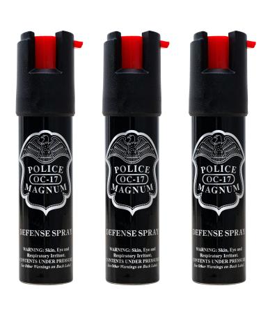 Police Magnum Compact Pepper Spray Self Defense- Tactical Maximum Heat Strength OC- Small Discreet Carry Canister- Made in The USA 3 Pack