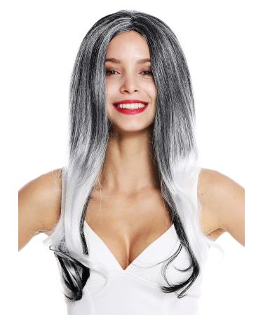 WIG ME UP ZM-1830 Ombre Balayage Long Ladies Wig - Stylish Black White & Grey Middle Parting Hairpiece for International Shipping - Buy Online on GoSupps.com