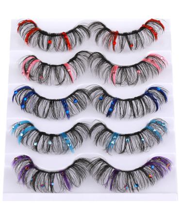 wiwoseo Eyelashes Russian Strip Lashes Decorative Eyelashes D Curly Russian Volume Natural Fluffy Wispy Lashes Festival Styles Faux Mink Lashes 3D Effect Fake Eyelashes for Valentine's Christmas New Year Cosplay Party Stag…