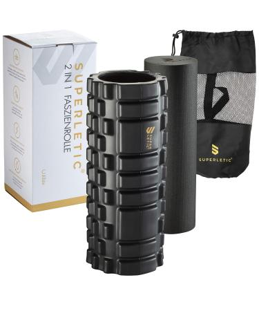 Superletic fascia roll Set 2in1 Elite I massage roller set i fascia roll with massage sauces for spine back legs i pilates roller set black - Buy Online on GoSupps.com
