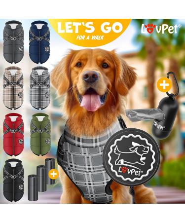 Lovpet Dog Jacket & Coat - Waterproof Winter Vest for Dogs with 45 Feces Bags Chest Strap & Reflectors - Size L Gray - Buy Online on GoSupps.com