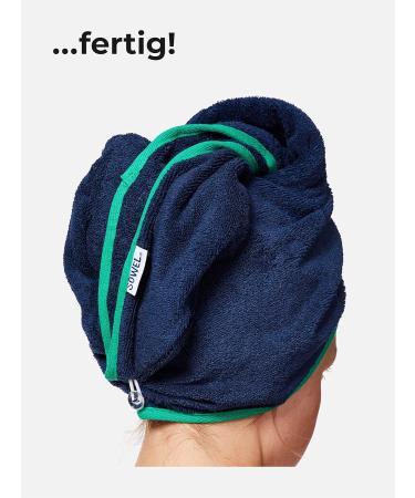 Shop Sowel 100% Organic Cotton Hair Turban Towel | Eco-Friendly Button Design for Men & Women - Navy/Green - Buy Online on GoSupps.com