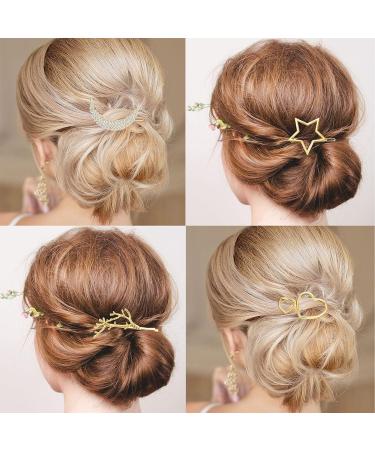 12-Piece Minimalist Gold Hair Barrettes with Rhinestone Pearl Moon Star - Women's Hair Accessories - Buy Online on GoSupps.com