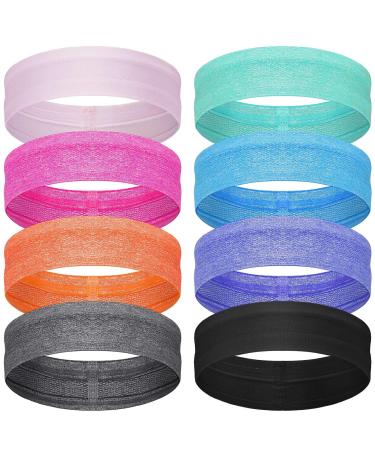 8 Pieces Sweatbands Non Slip Headbands Stretchy Running Sports Headband Workout Headband Grip Silicone Yoga Hair Band Elastic Exercise Hair Wrap for Women Men Assorted Solid Colors